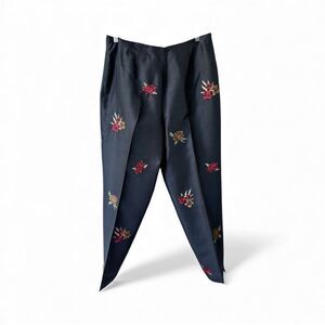 Vintage 90s Allison Taylor 100% Silk Embroidered Floral Evening Pants Size 10